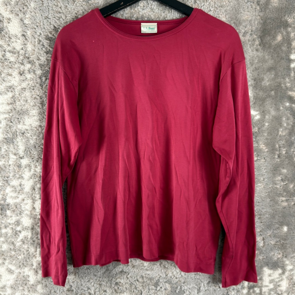 L.L. Bean Size L Cotton Long Sleeve Crewneck Casual Basic Tee Shirt Red Women